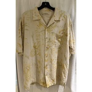 Tommy Bahama 100% Silk Men's S/S Button Shirt Large Pale Yellow Floral